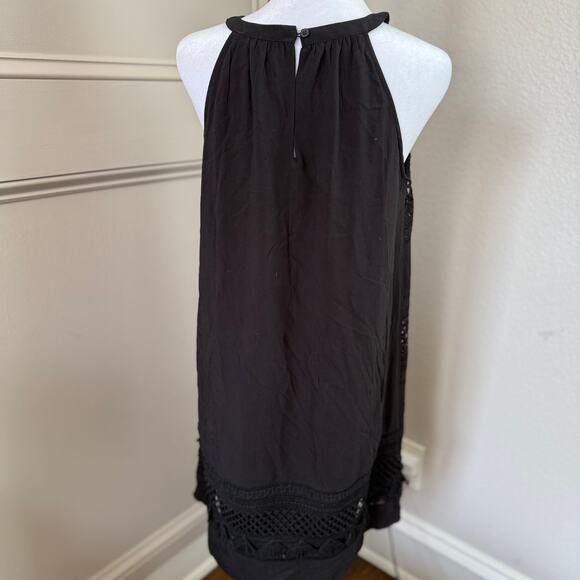 LOFT Black Lined Embroider Fringe Dress Sz XS Viscose Halter - Picture 4 of 7